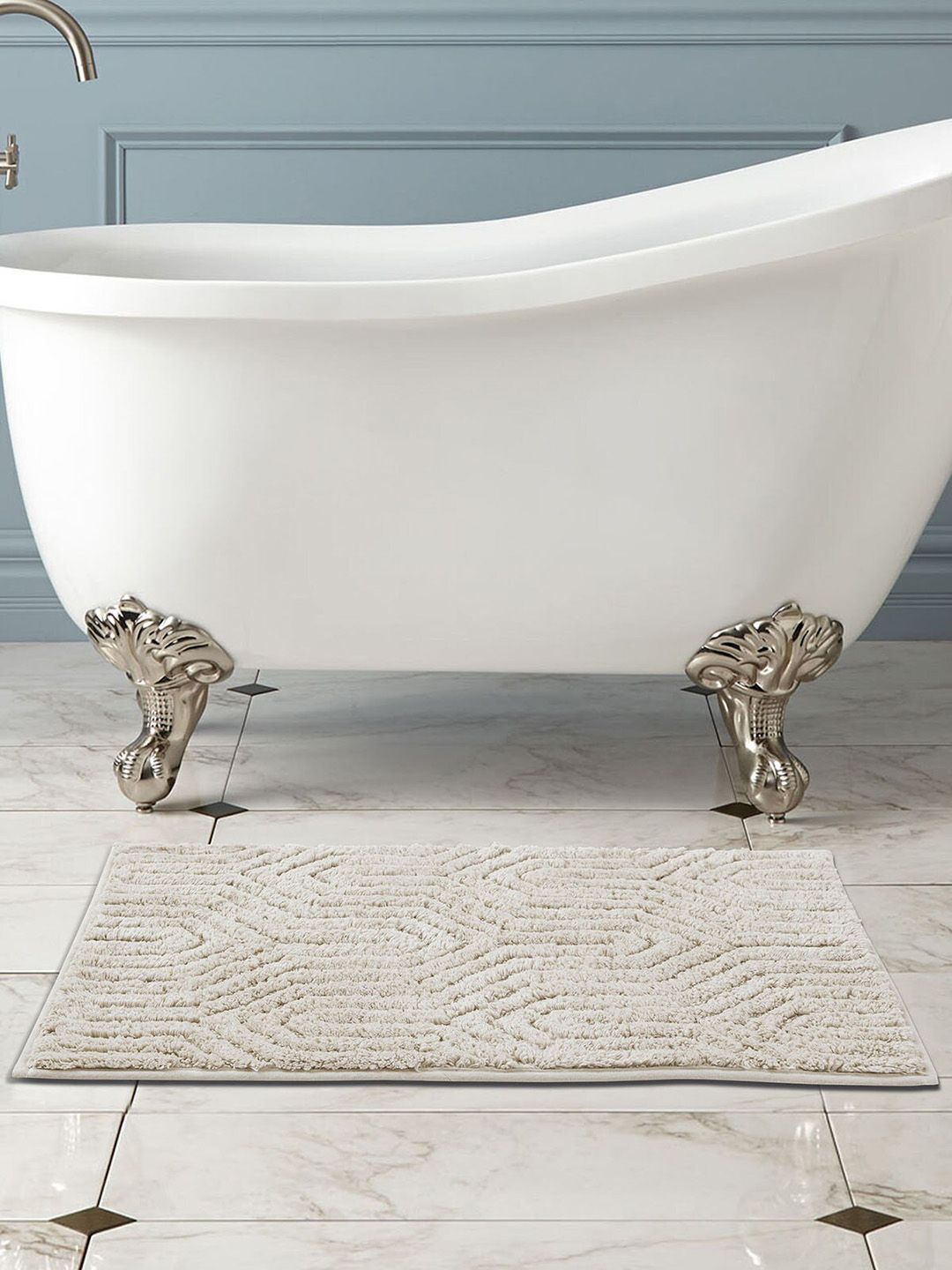 OBSESSIONS Off White Self Design Rectangular Bath Rug Price in India