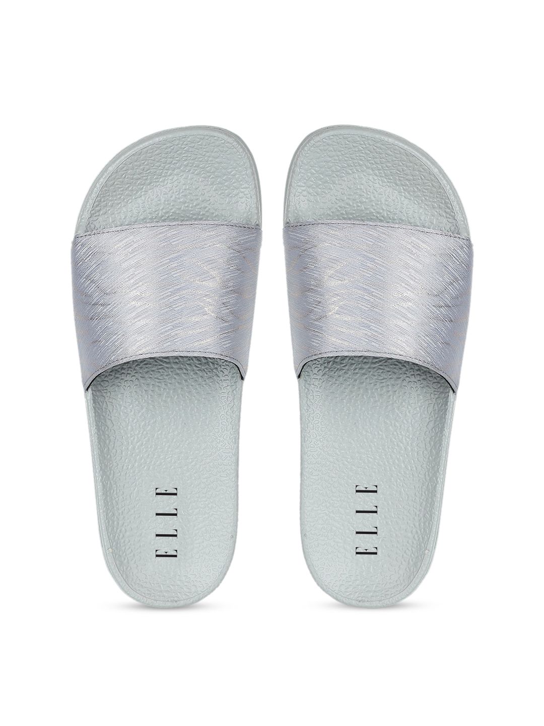 ELLE Women Silver-Toned Solid Sliders Price in India