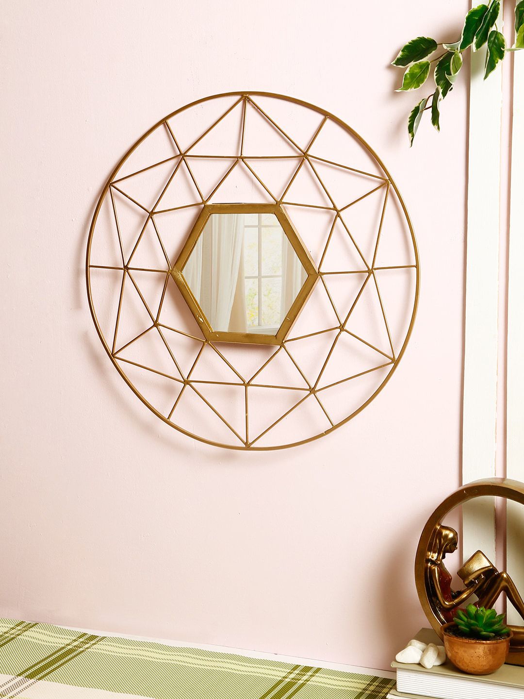 Aapno Rajasthan Gold-Toned Handcrafted Wall Mirror Price in India