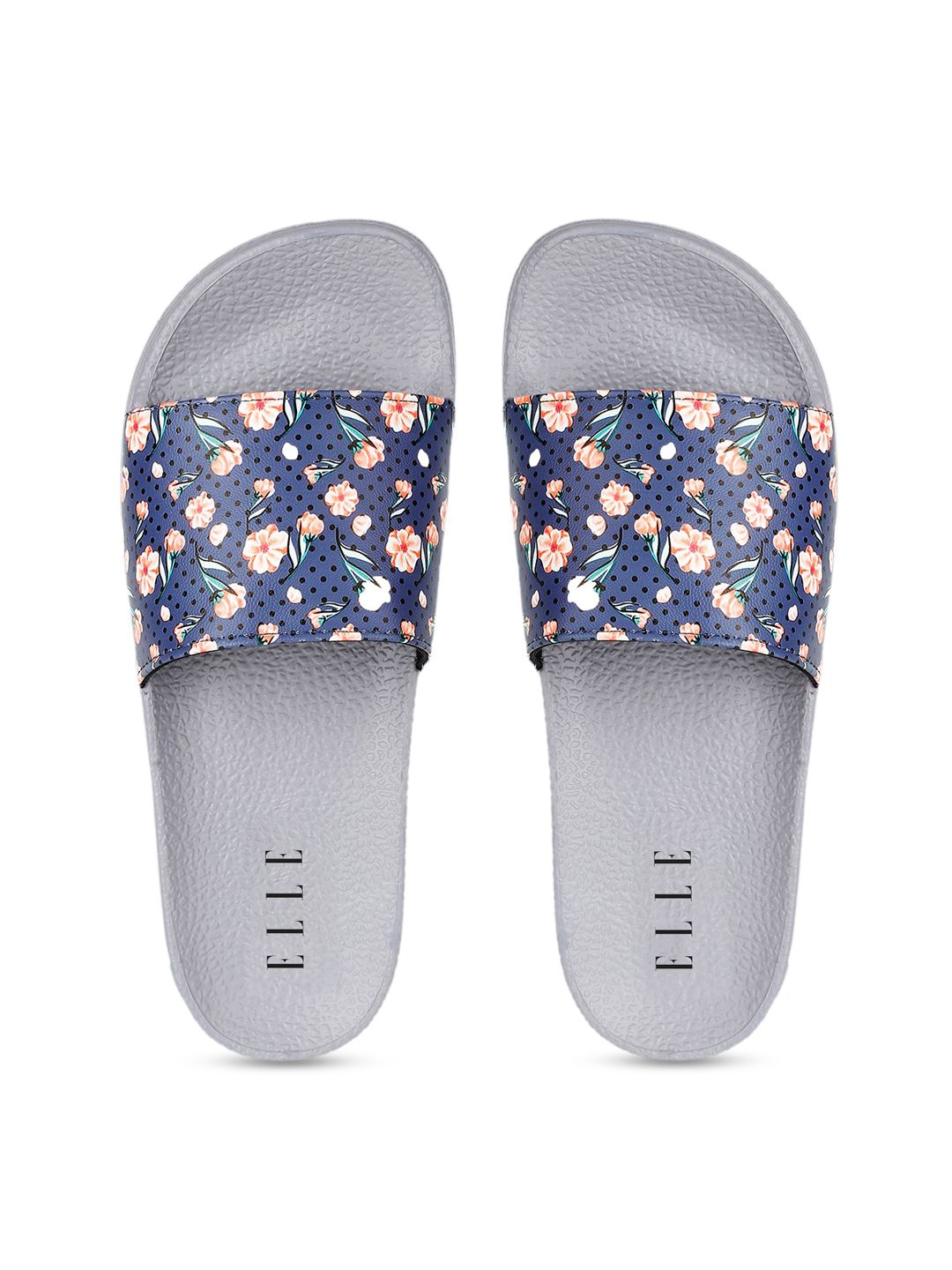 ELLE Women Blue & Pink Printed Sliders Price in India