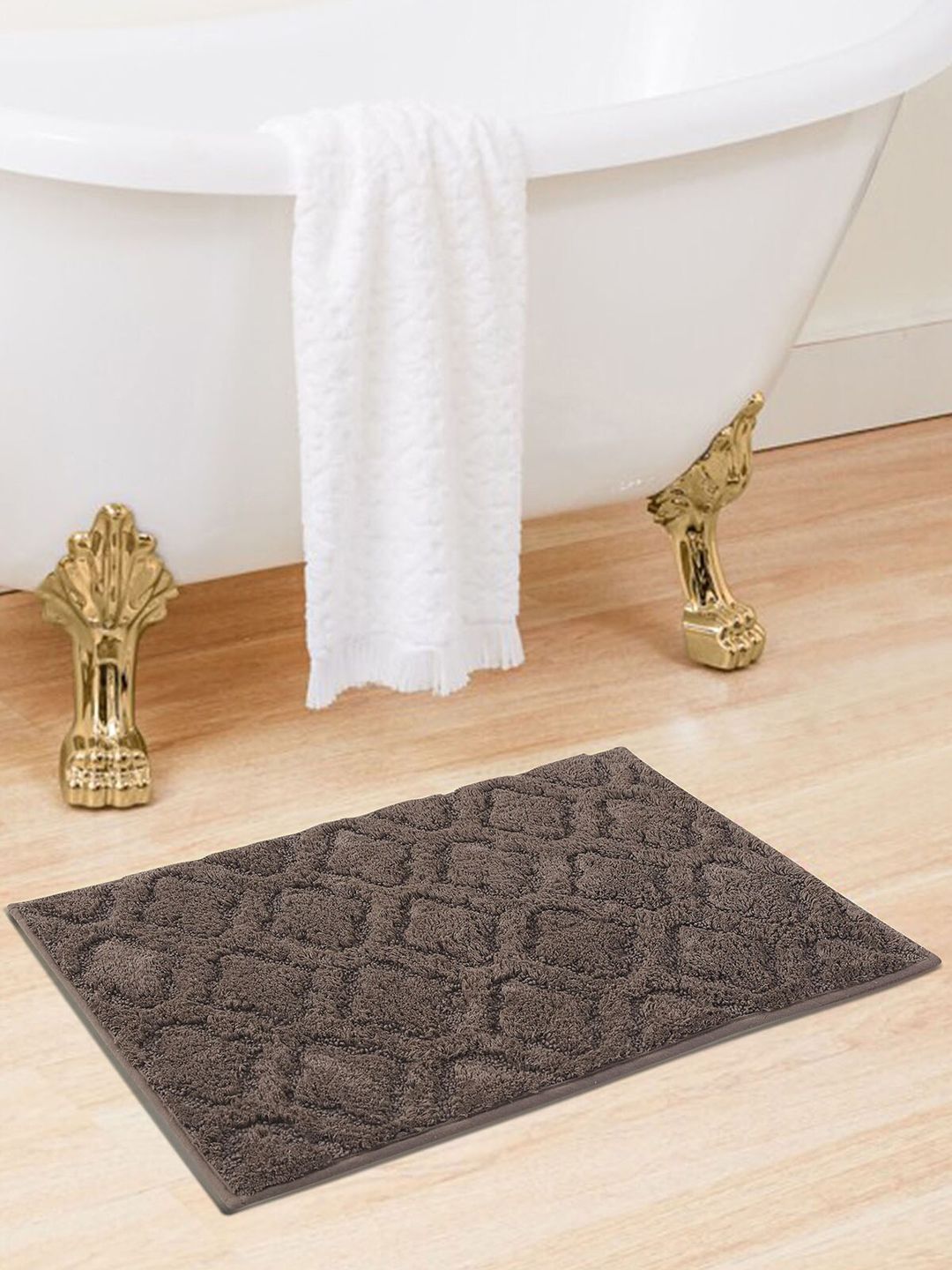 OBSESSIONS Brown Self Design Rectangular Bath Rug Price in India