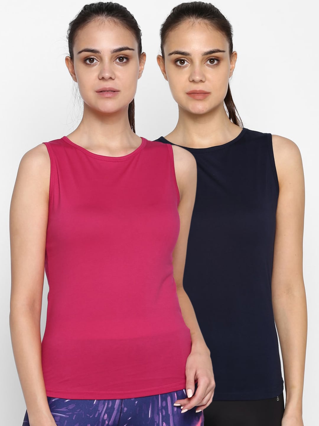 appulse Women Pack Of 2 Pink & Navy Blue Solid Round Neck T-shirt Price in India