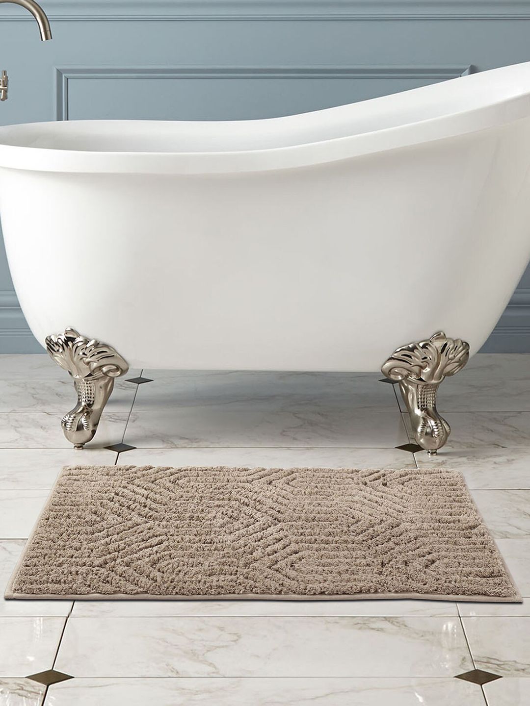 OBSESSIONS Taupe Self Design Rectangular Bath Rug Price in India