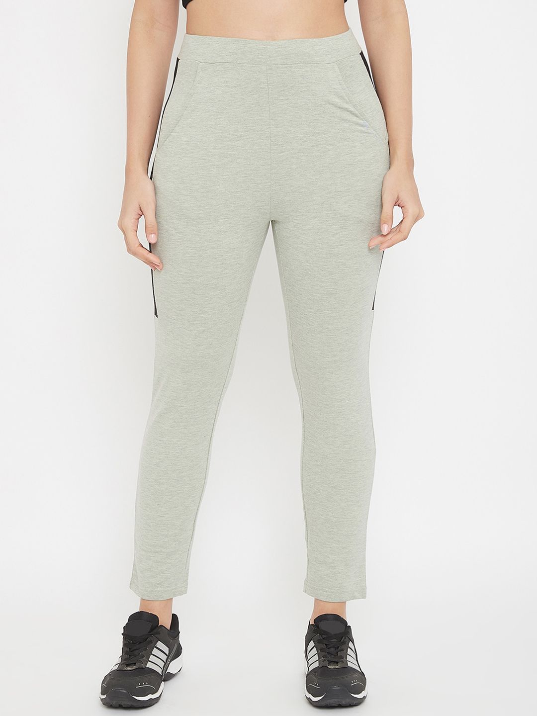 C9 AIRWEAR Women Grey Melange Solid Straight-Fit Track Pants Price in India