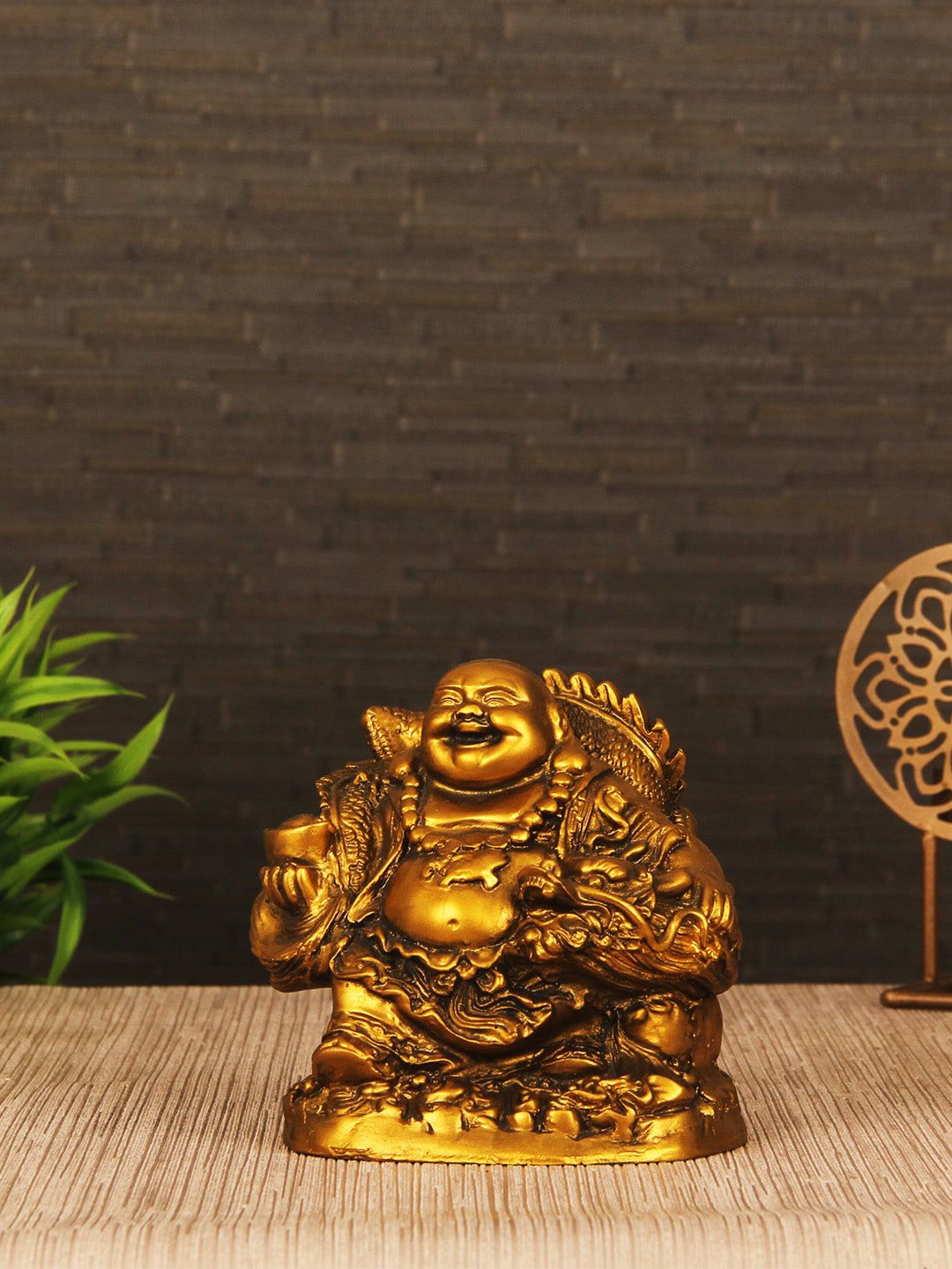 TIED RIBBONS Gold-Toned Laughing Buddha Showpiece Price in India