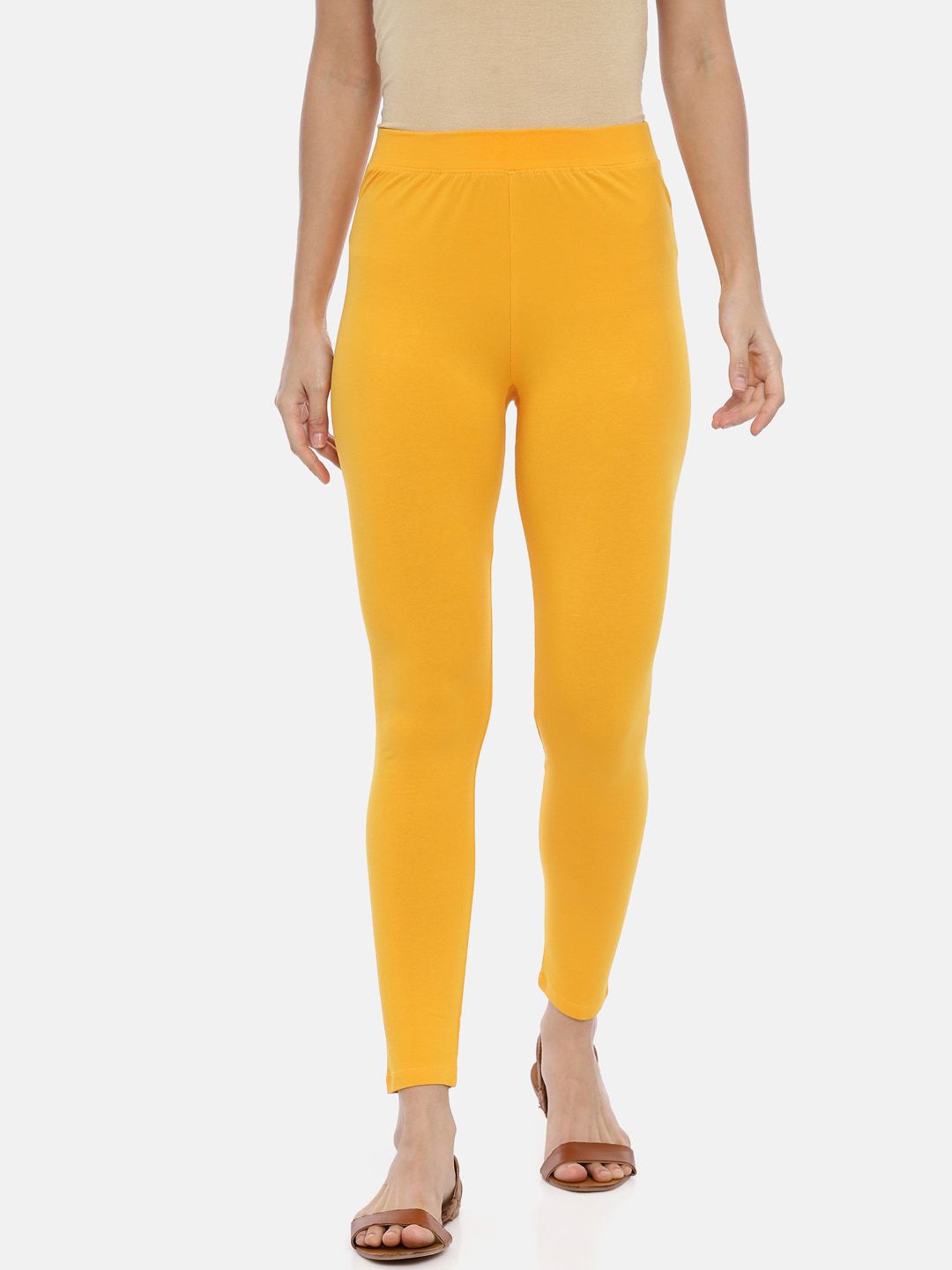 Huggy Women Yellow Solid Ankle-Length Leggings Price in India