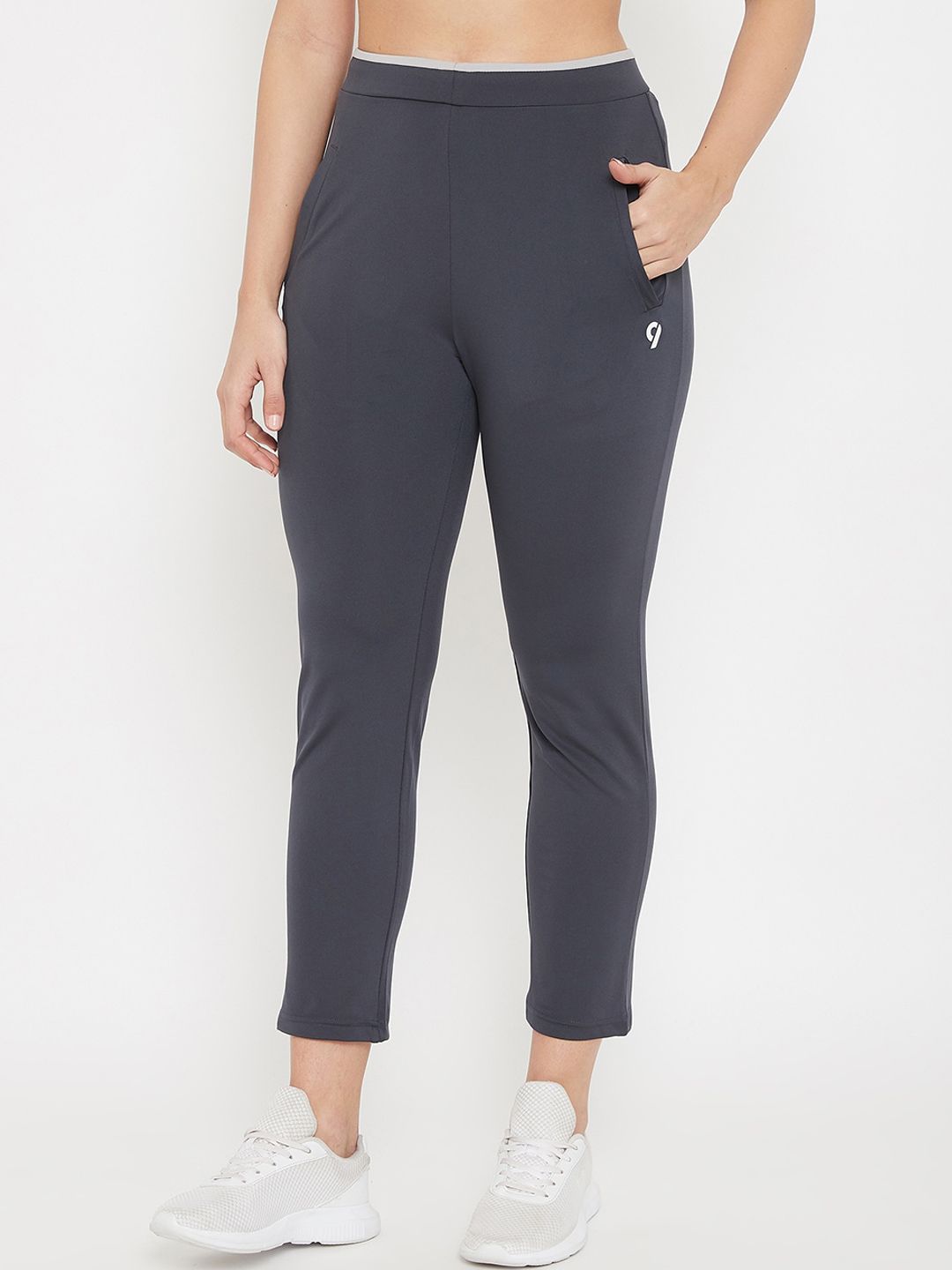 C9 AIRWEAR Women Navy Blue & Grey Solid Straight-Fit Track Pants Price in India