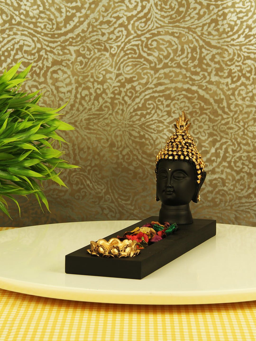 TIED RIBBONS Black & Gold-Toned Buddha Tray Show Pieces Price in India