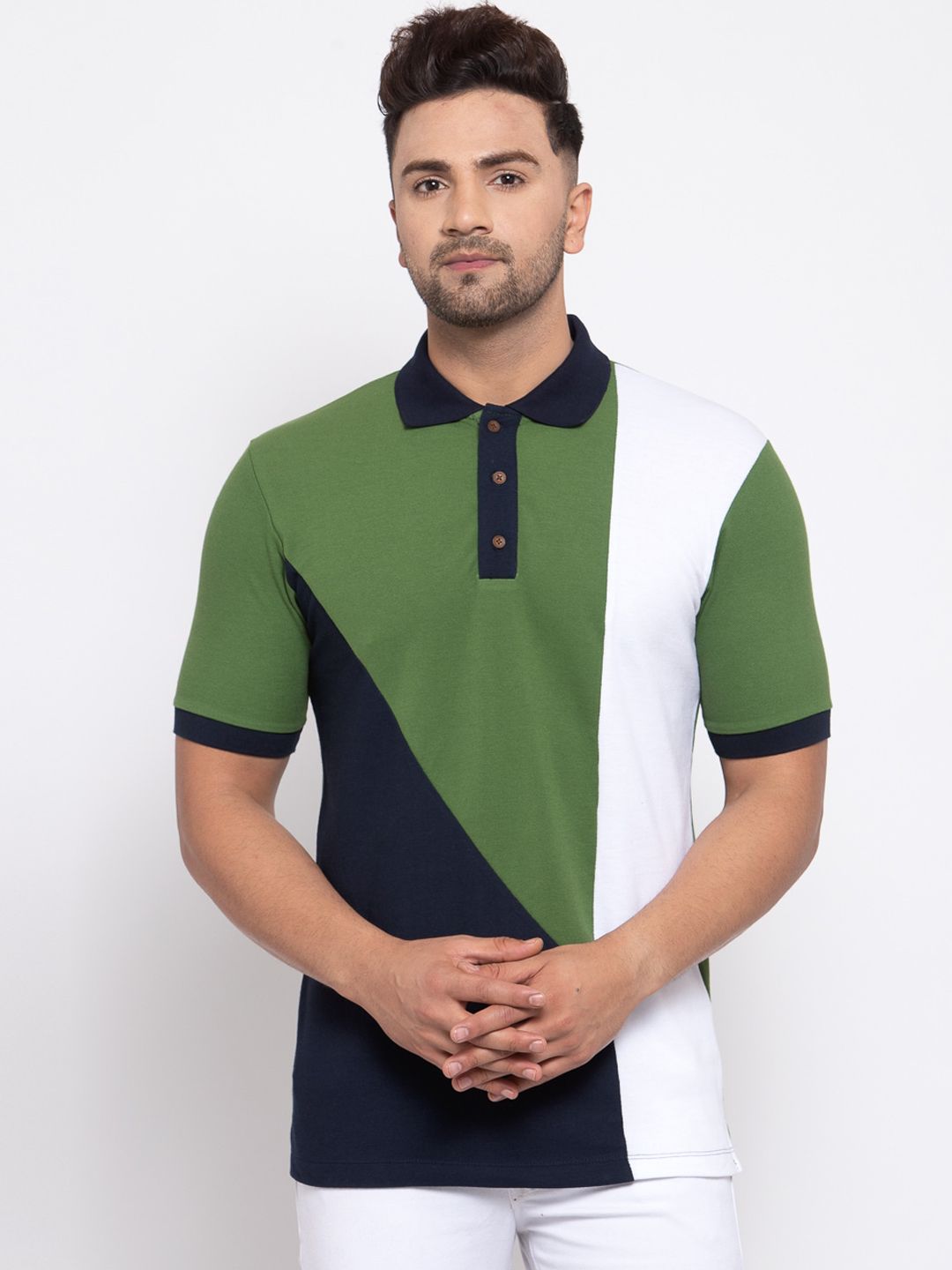 Kalt Men Multicoloured Colourblocked Polo Collar T-shirt