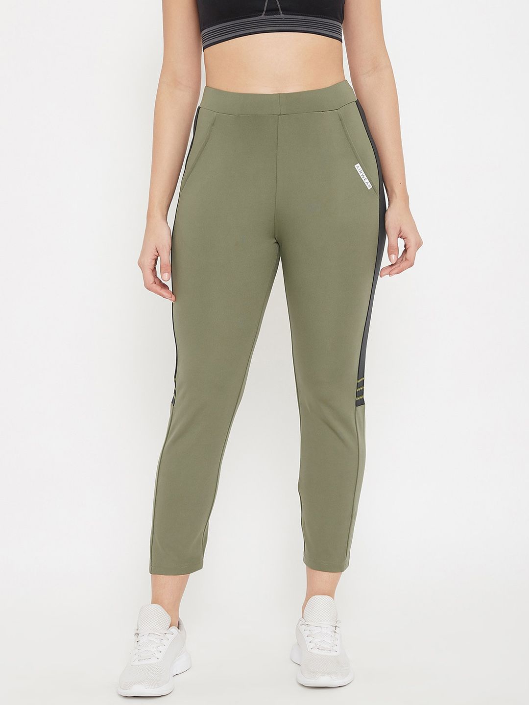 C9 AIRWEAR Women Olive-Green & Black Fast Dry Active Track Pants Price in India