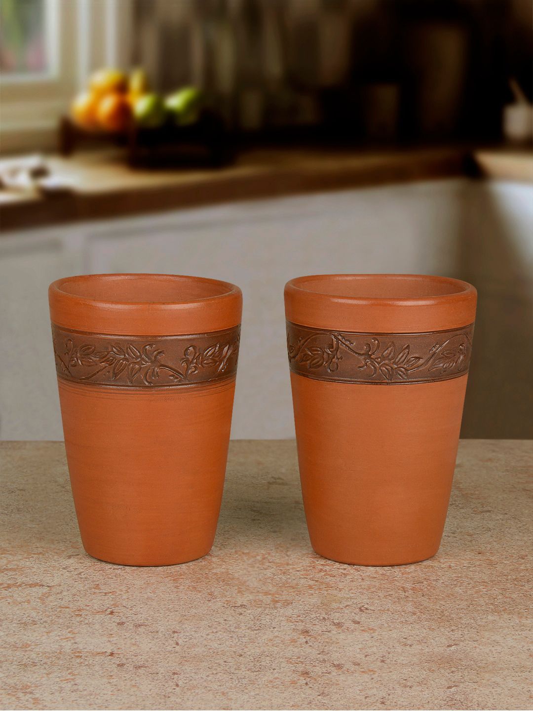 StyleMyWay Set Of 2 Brown Solid Handcrafted Earthenware Lassi Glasses Price in India