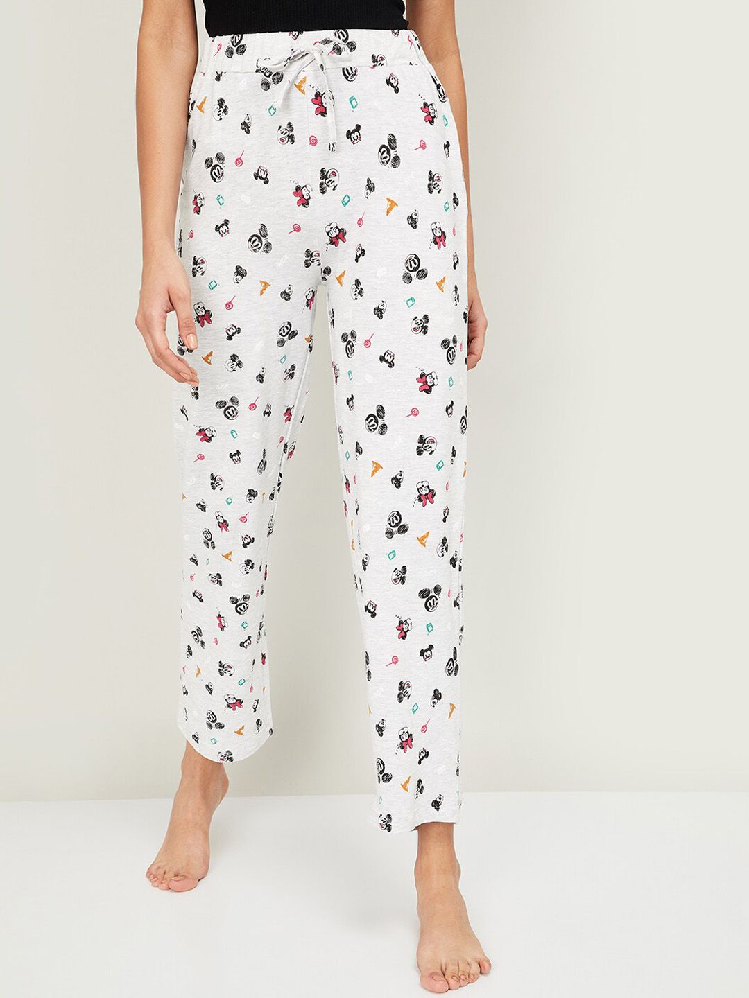 Ginger by Lifestyle Women Grey & Black Mickey & Minnie Mouse Printed Lounge Pants Price in India