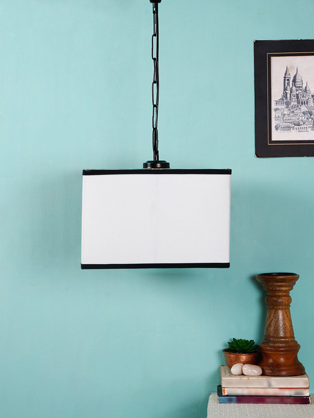 Devansh White & Black Solid Traditional Hanging Light Price in India