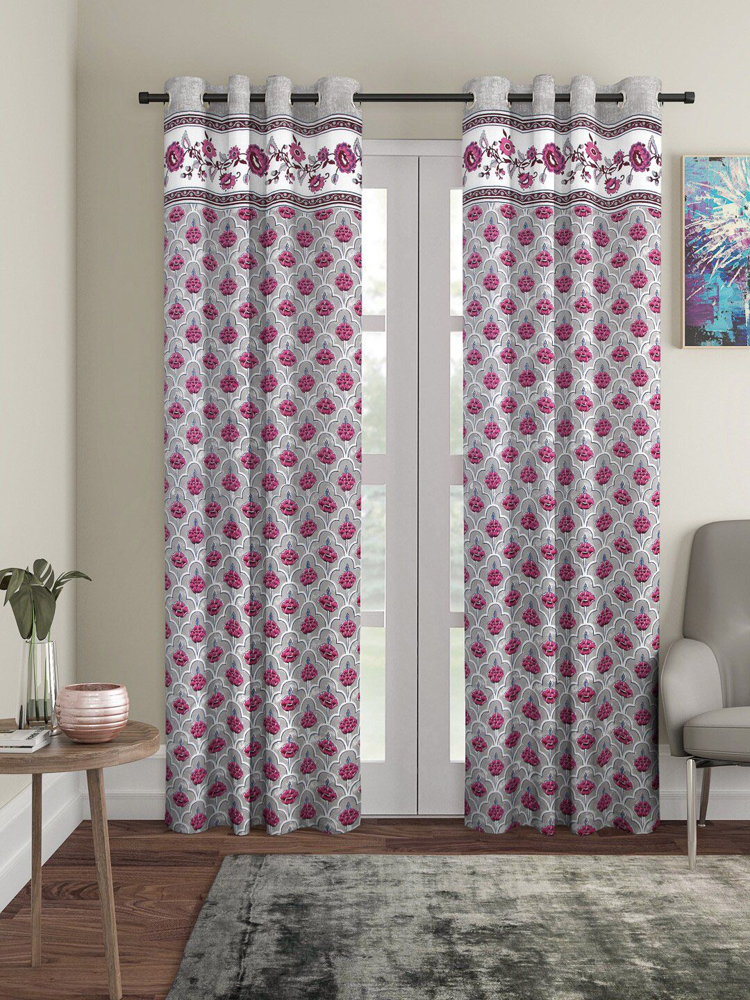 Rajasthan Decor Grey & Pink Set of 2 Door Curtains Price in India