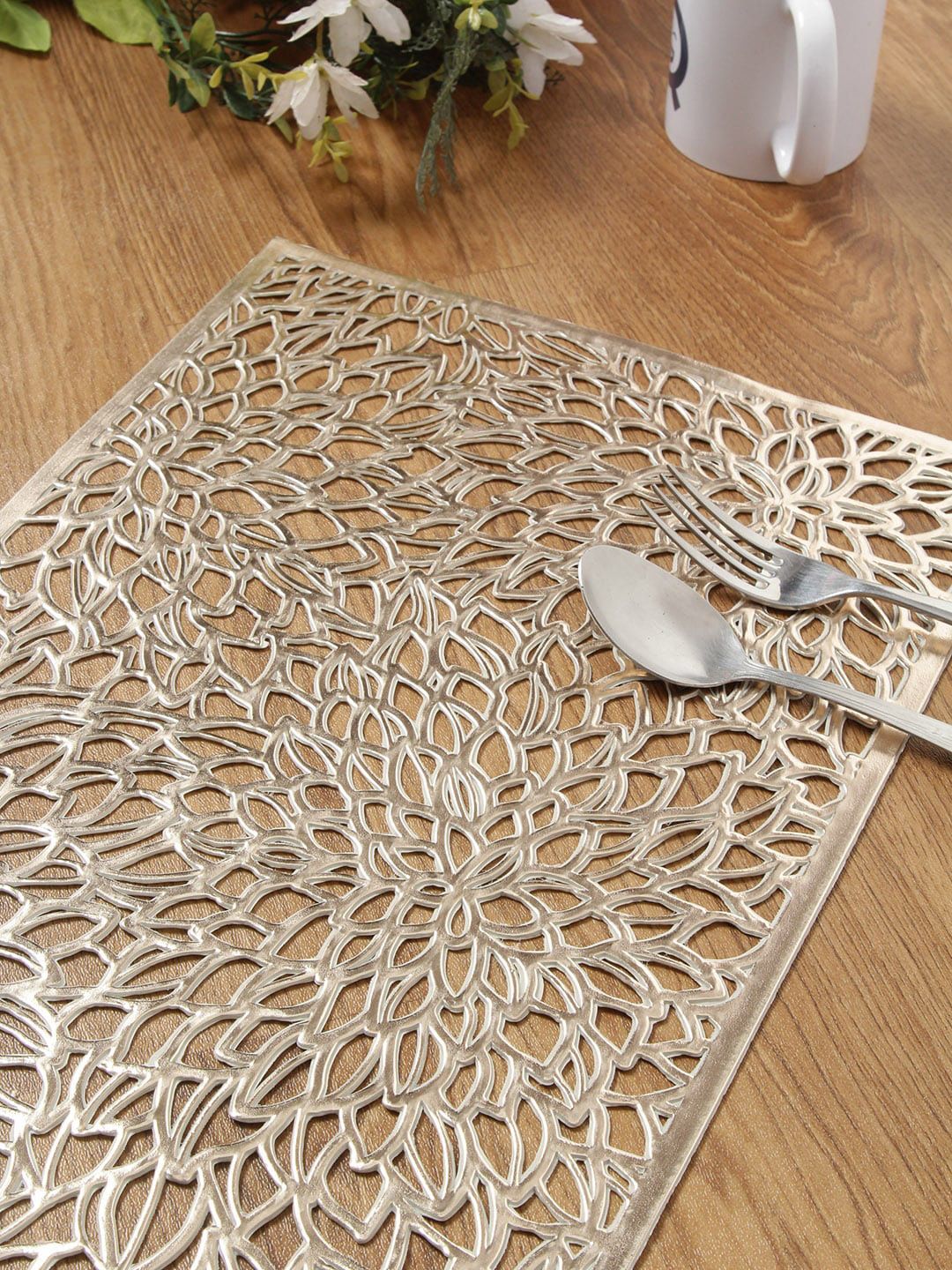 HOSTA HOMES Set Of 6 Silver-Toned Textured Table Placemats Price in India