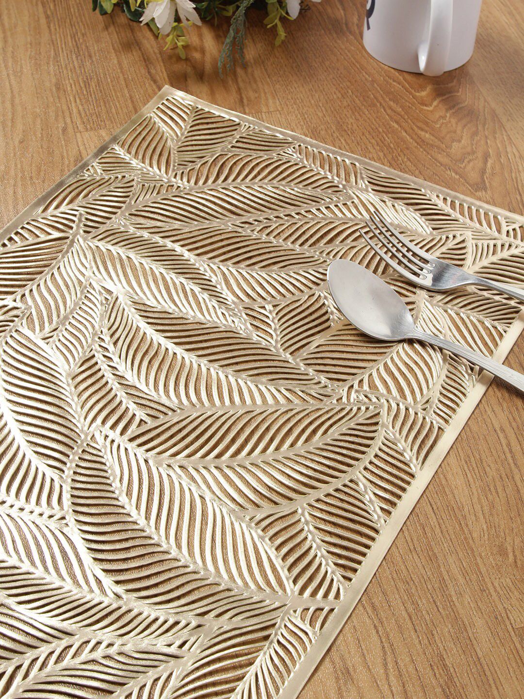 HOSTA HOMES Set Of 6 Gold-Toned Self-Design Table Placemats Price in India