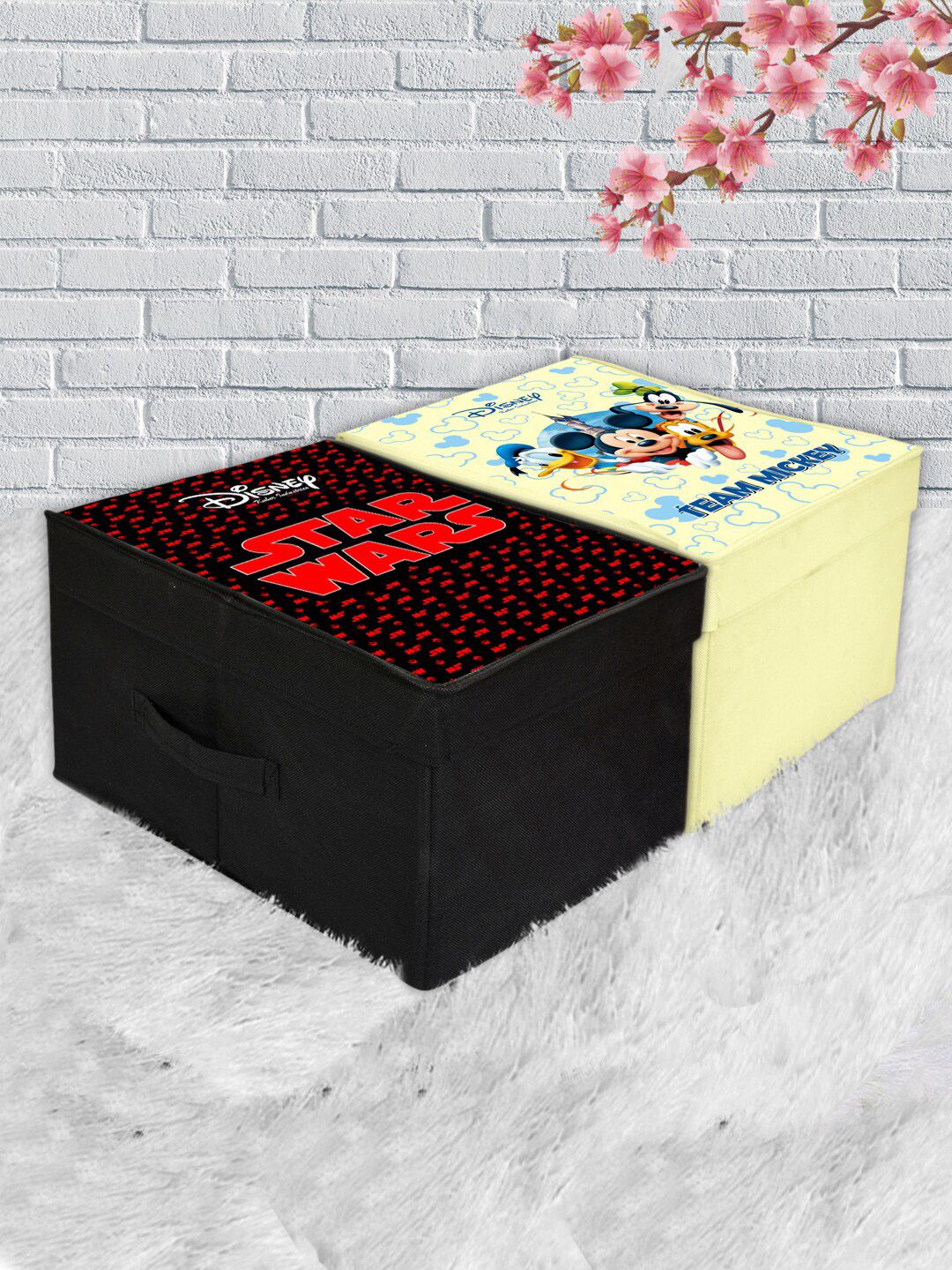 Kuber Industries Set Of 2 Disney Print Foldable Storage Organizer Box With Lid & Handles Price in India