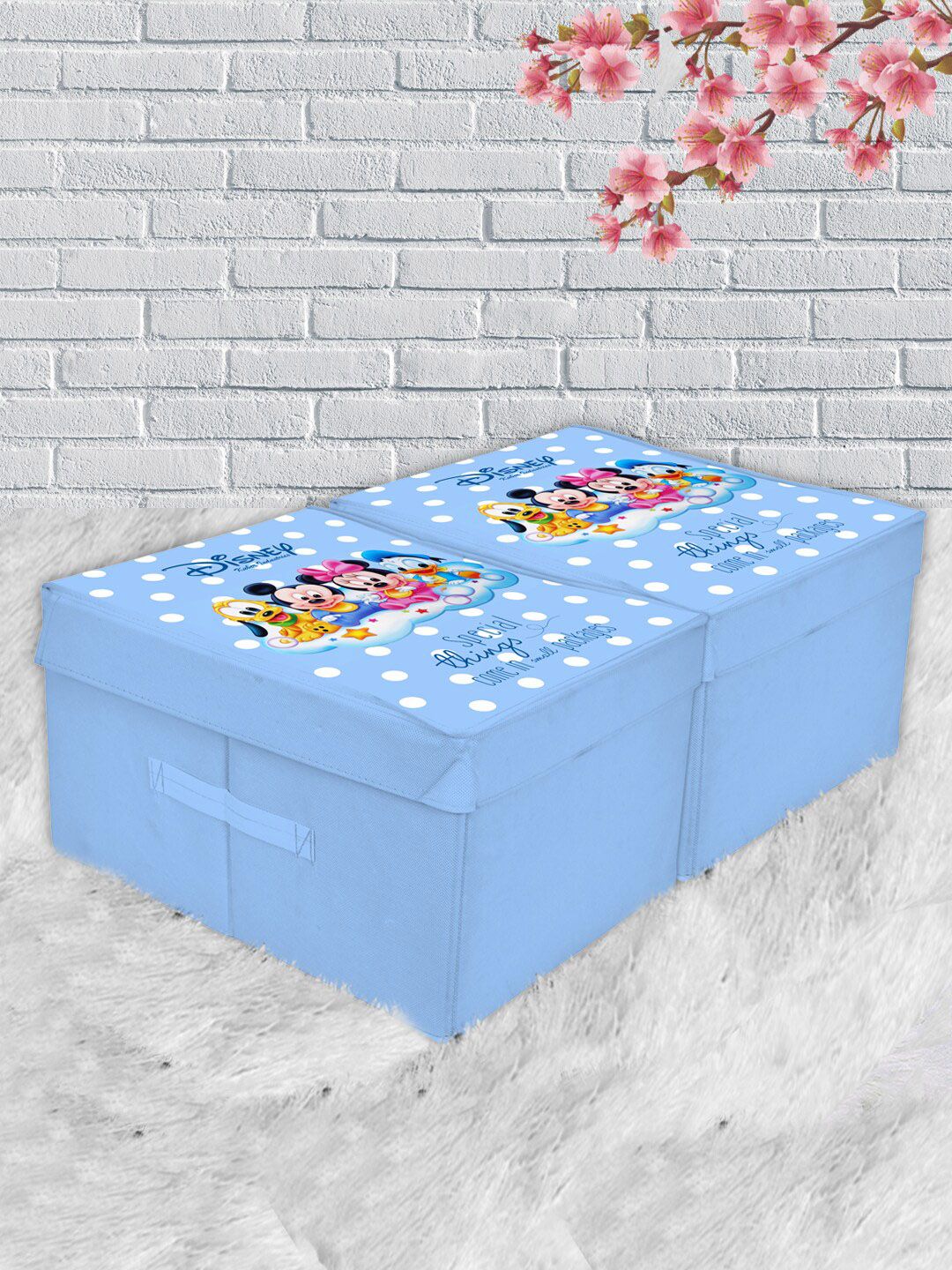 Kuber Industries Set Of 2 Blue & White Disney Kids Mickey Print Foldable Organiser Box With Lid Price in India