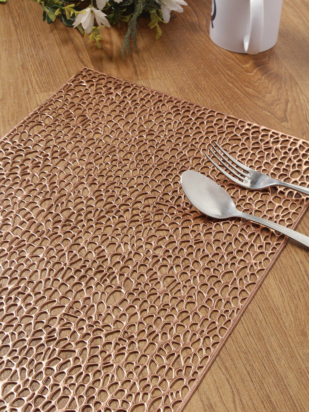 HOSTA HOMES Set of 6 Copper-Toned Self-Design Rectangular Table Placemats Price in India