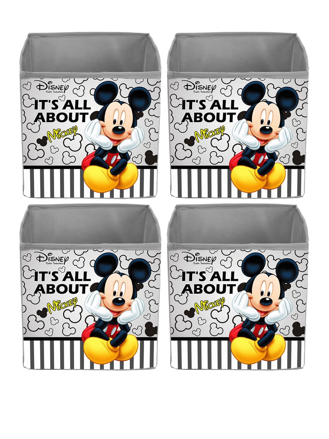 Kuber Industries Set Of 4 Grey & Black Disney Mickey Print Extra Large Foldable Storage Cube With Handle Price in India