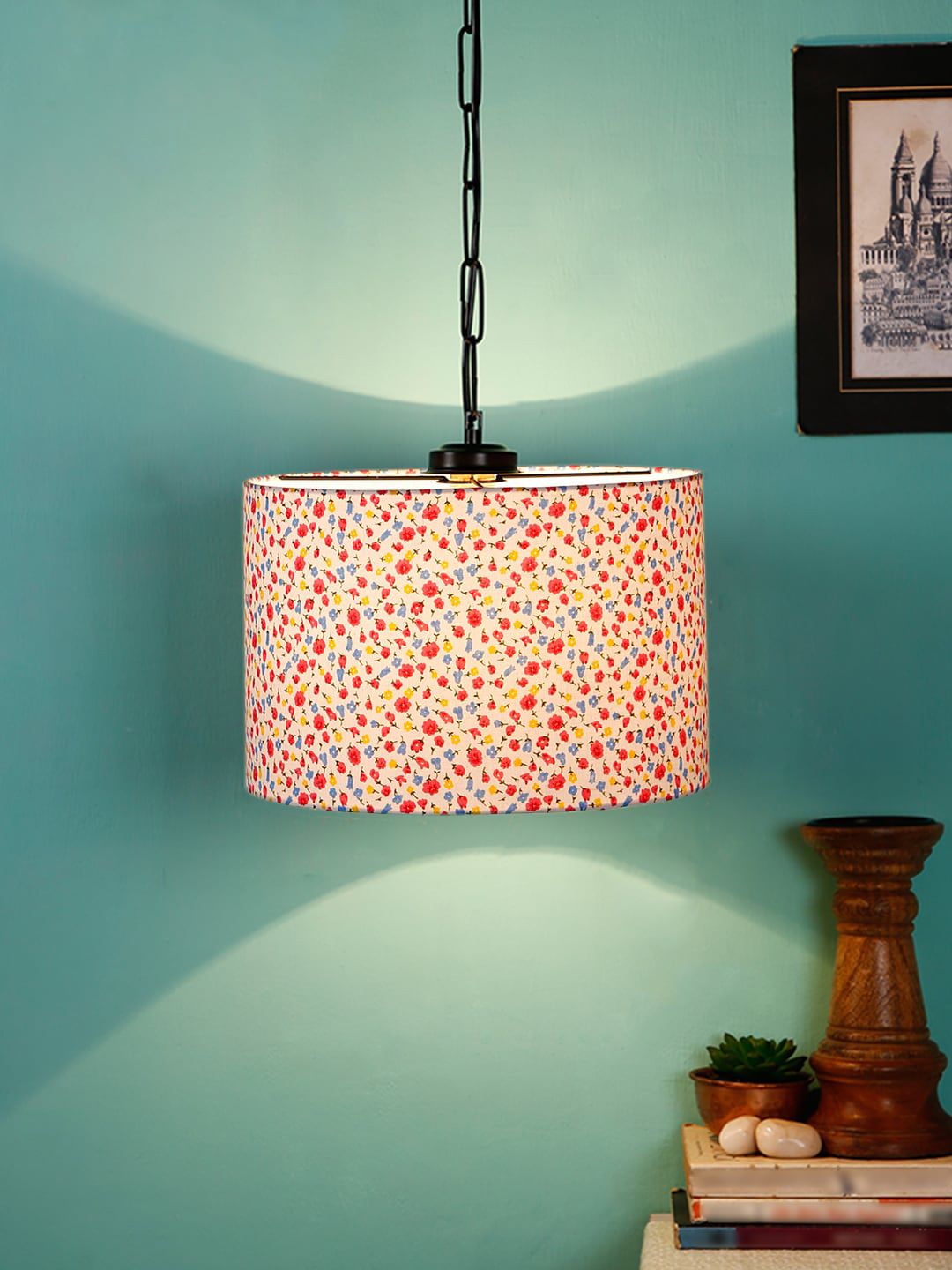 Devansh White & Pink Printed Contemporary Hanging Lamp Price in India