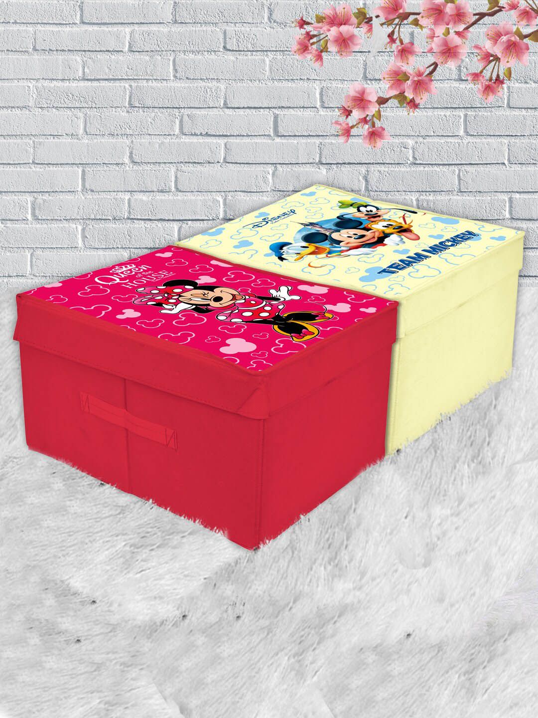 Kuber Industries Set Of 2 Disney Print Foldable Organiser Box With Lid Price in India