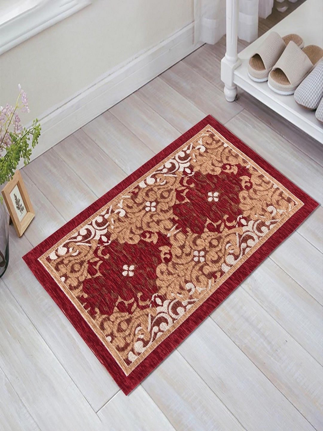 BELLA TRUE Set Of 2 Red & Beige Ethnic Motifs Printed Floor Mats Price in India