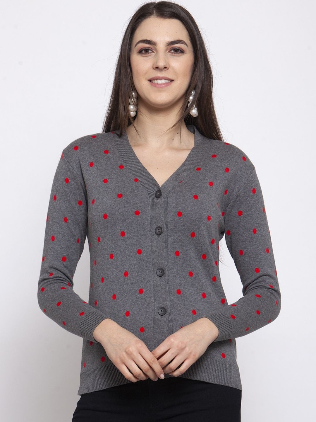 Kalt Women Grey Printed Cardigan Sweater Price in India