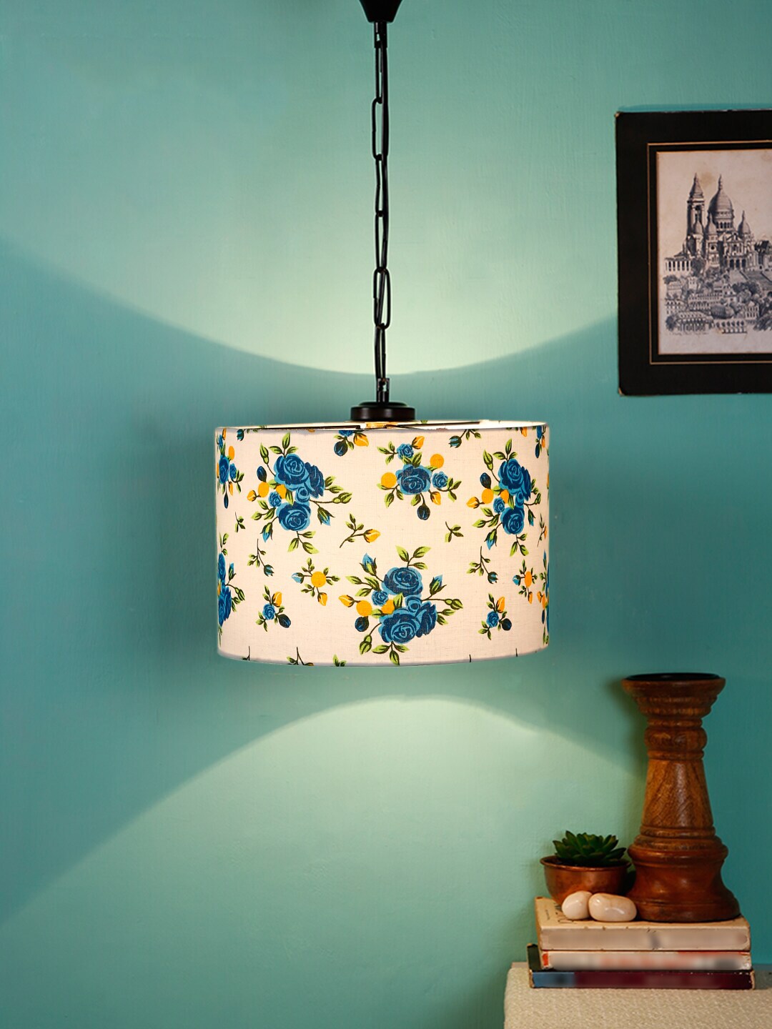 Devansh White & Blue Printed Traditional Hanging Lamp Price in India