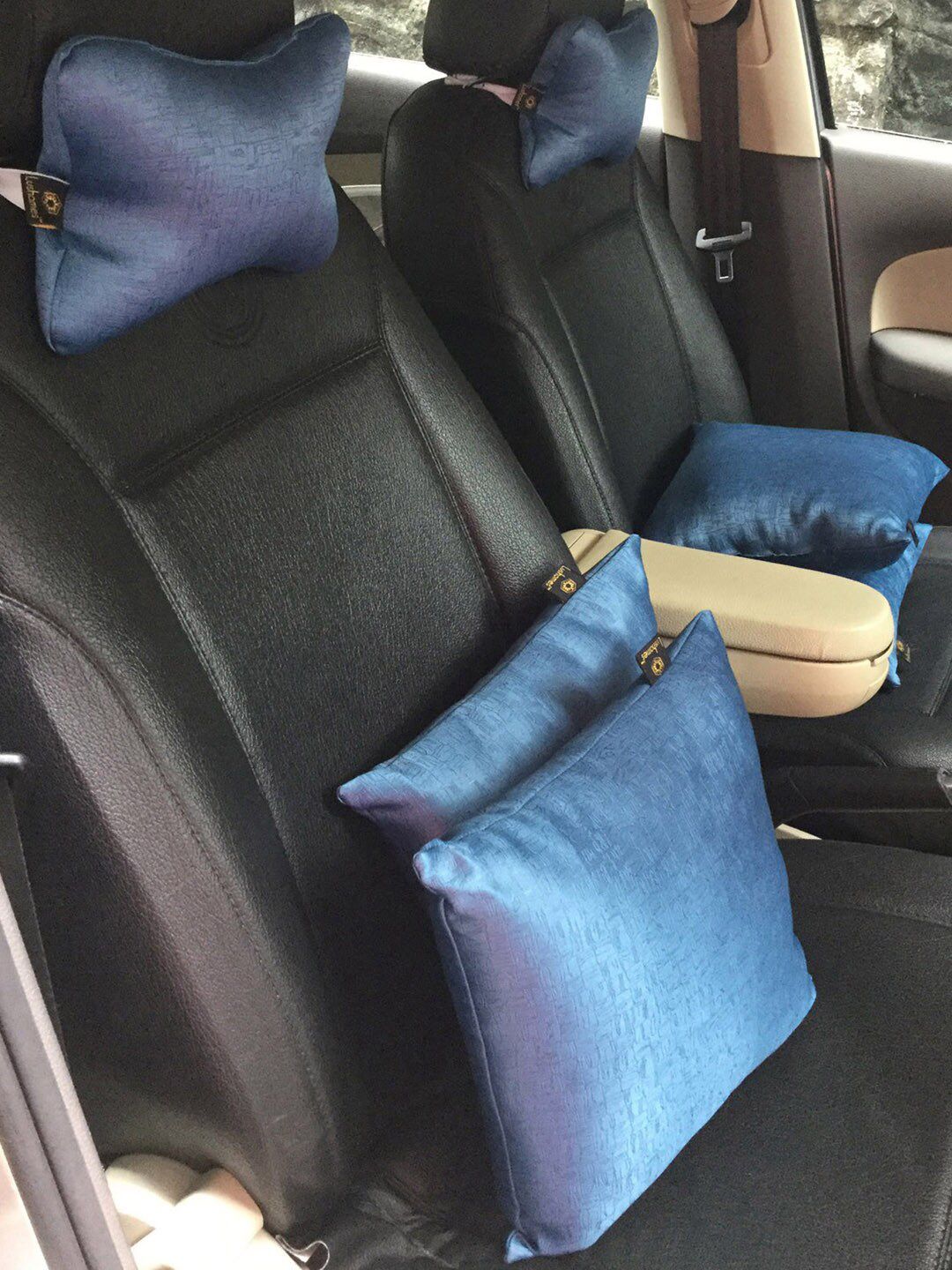 Lushomes Set Of 6 Blue Textured Car Pillow Set Price in India