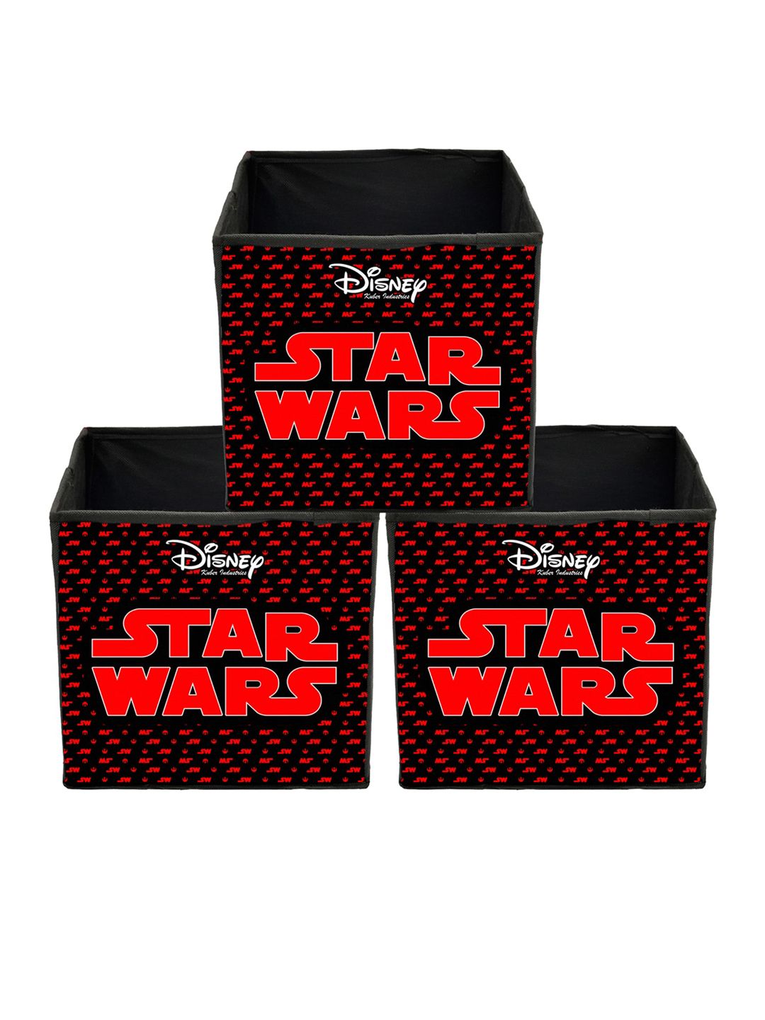 Kuber Industries Set Of 3 Black & Red Disney Star Wars Print Extra Large Foldable Storage Cube With Handle Price in India