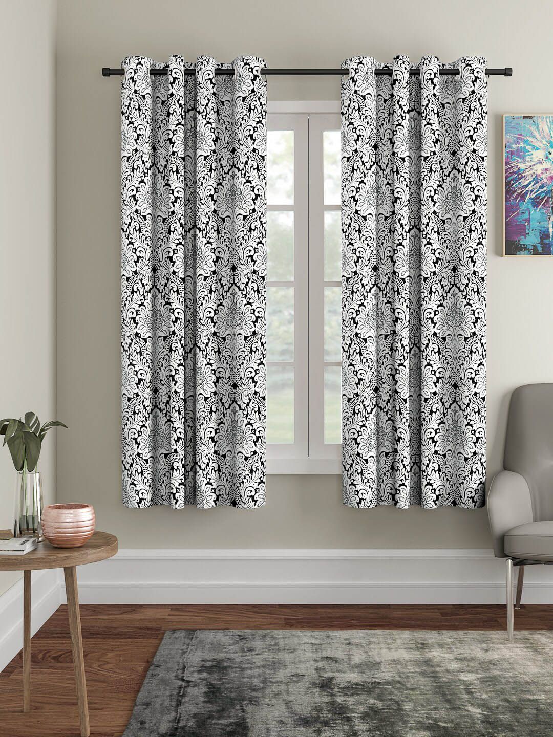 Rajasthan Decor Black & White Set of 2 Curtains Price in India