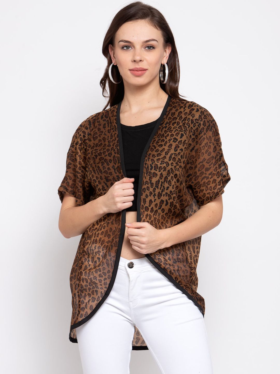 Style Quotient Women Brown & Black Printed Open Front Shrug Price in India