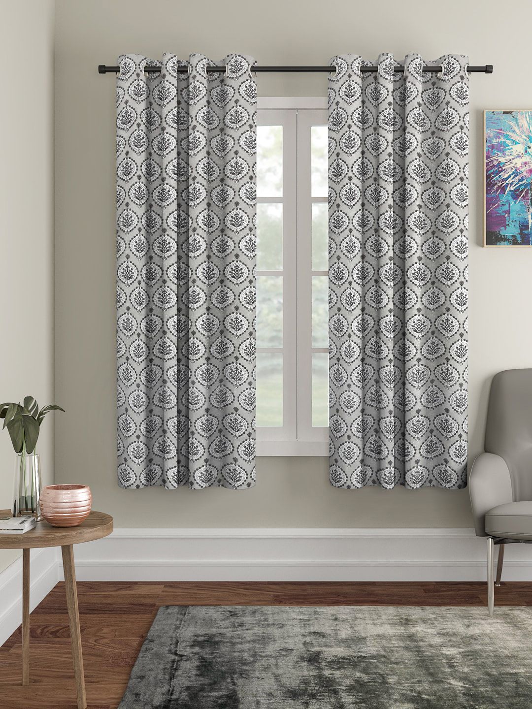 Rajasthan Decor Grey & White Set of 2 Curtains Price in India