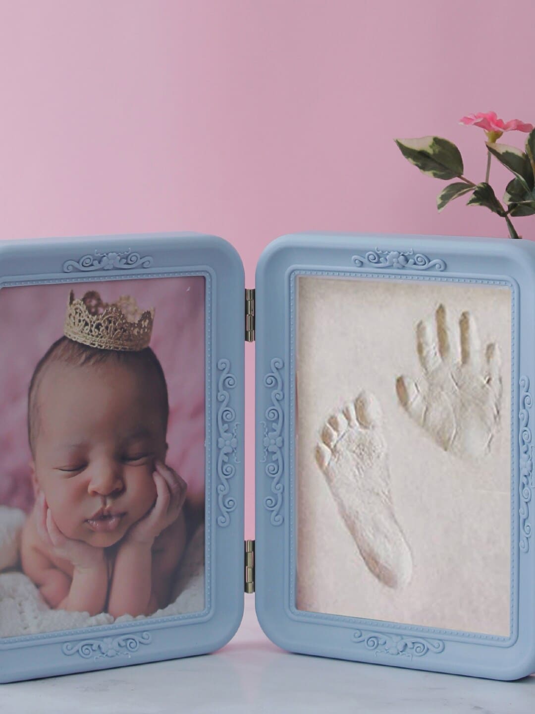 A Vintage Affair- Home Decor Blue Newborn Baby Photo & Mould Frame Gift Set Price in India