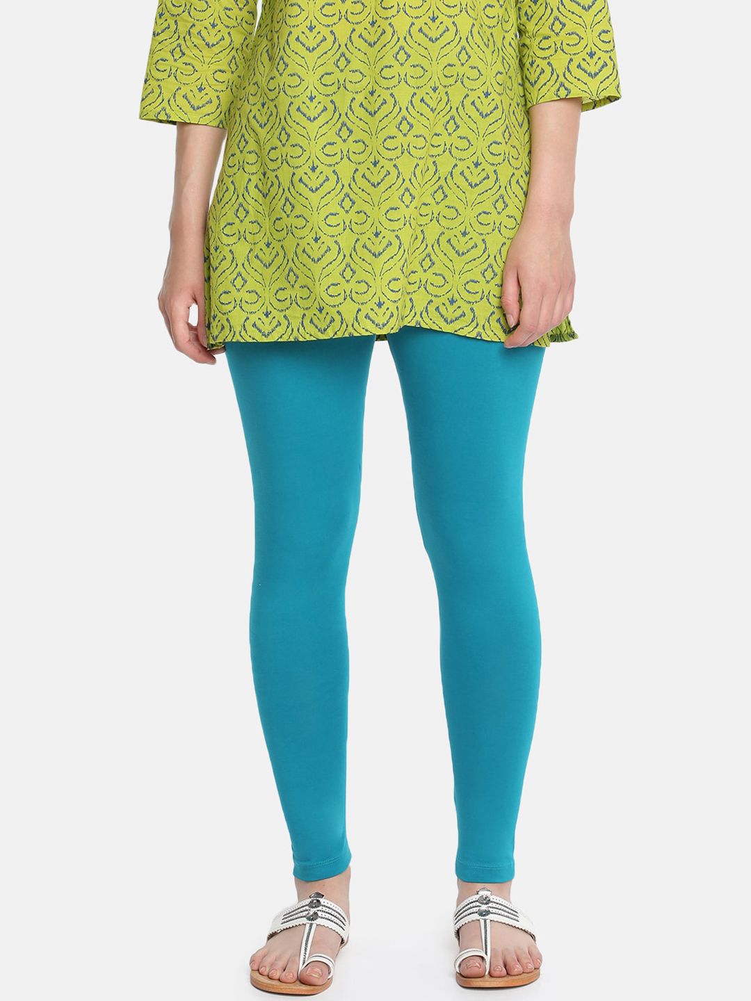 Dollar Missy Women Turquoise Blue Solid Ankle-Length Leggings Price in India