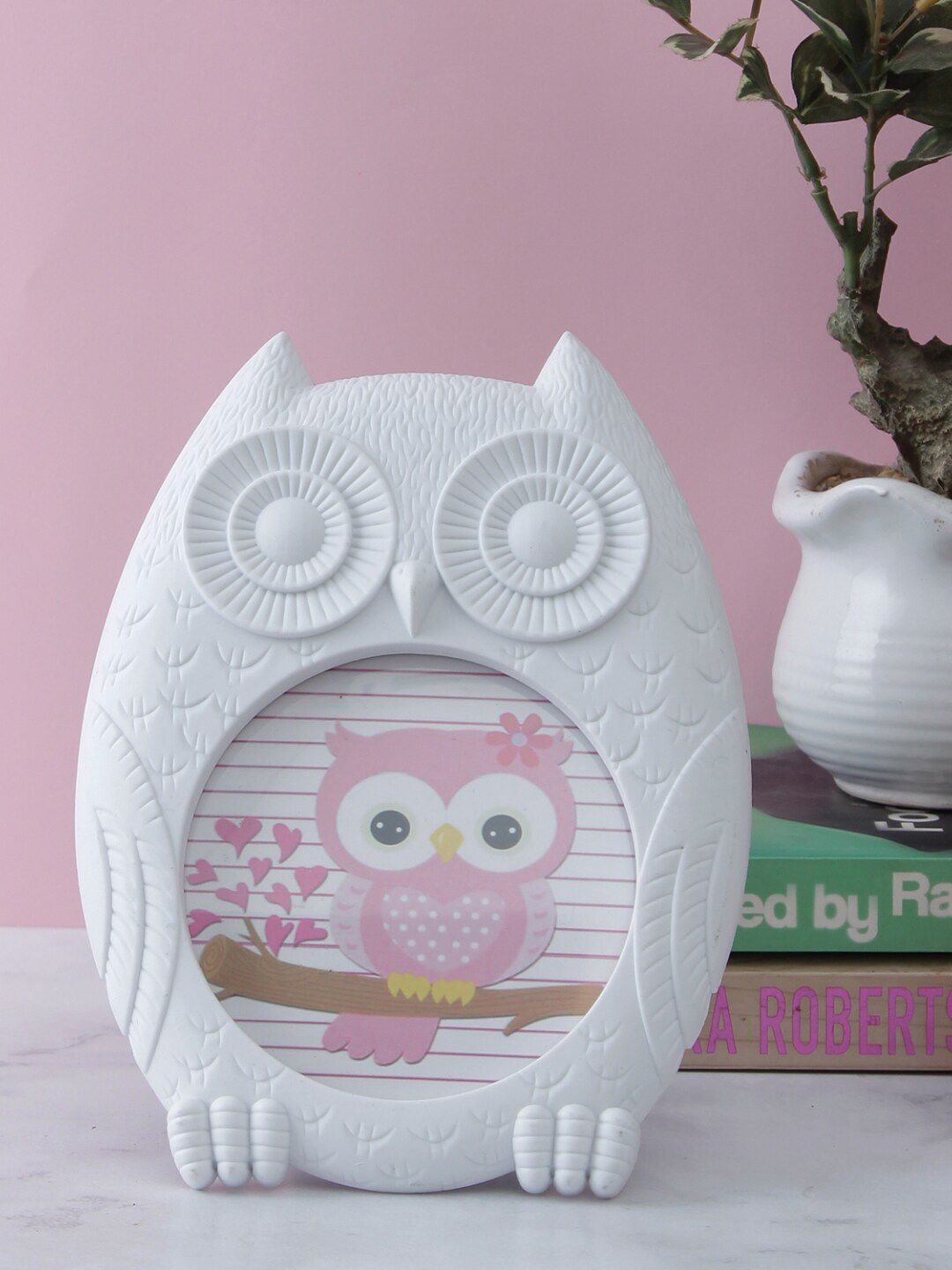 A Vintage Affair- Home Decor White Owl-Shaped Table-Top Photo Frame Price in India