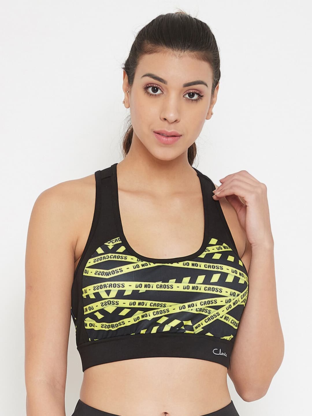 Clovia Black & Yellow Printed Non-Wired Lightly Padded Workout Bra BR2188B13XXL Price in India
