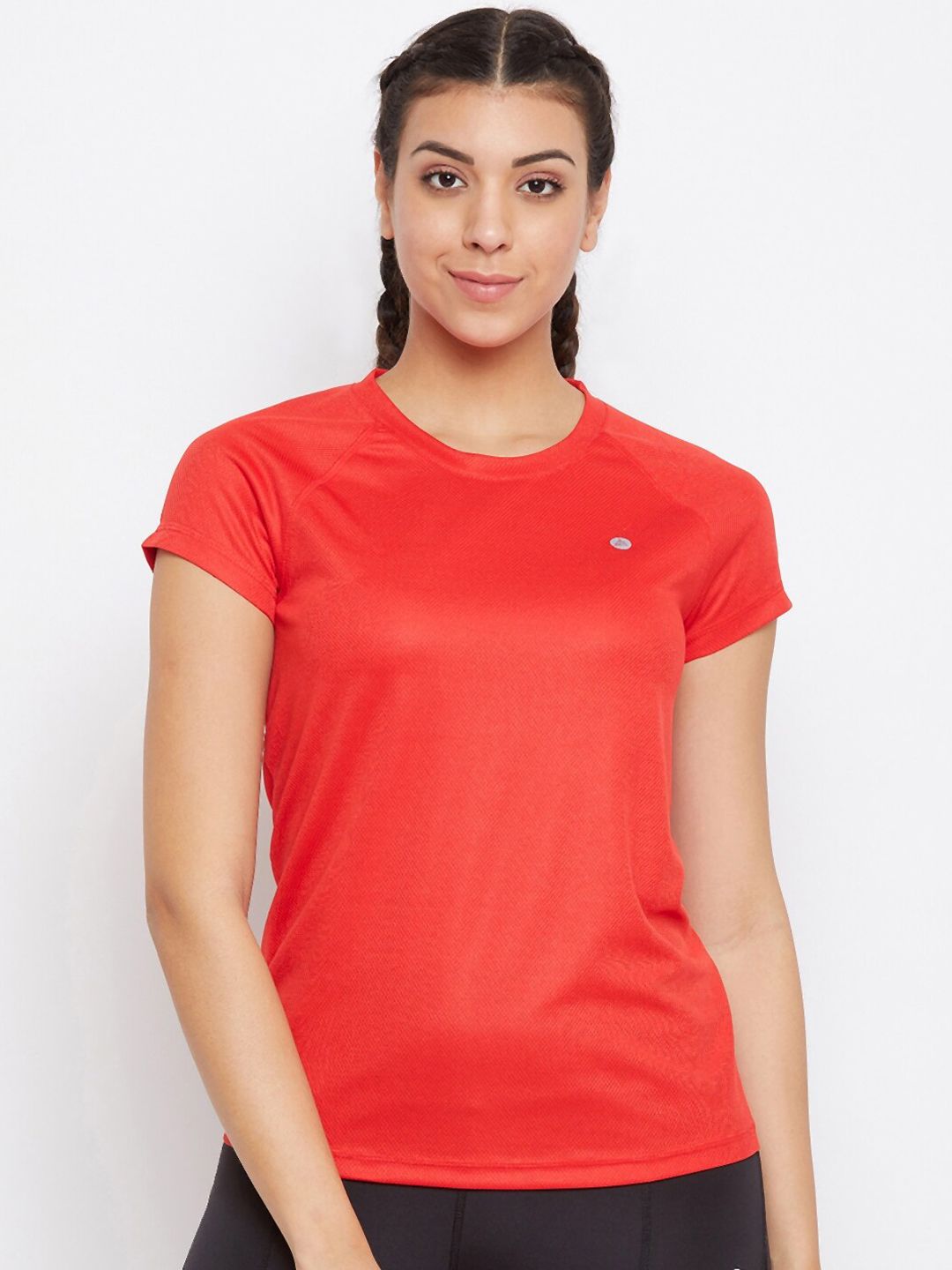 Athleto Women Red Solid Round Neck T-shirt Price in India