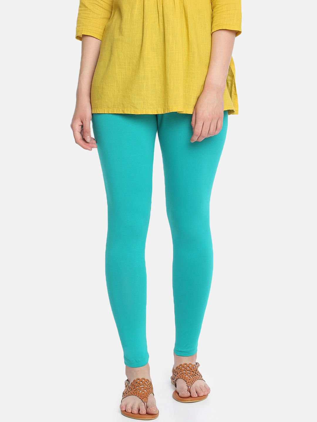 Dollar Missy Women Turquoise Blue Solid Ankle-Length Leggings Price in India