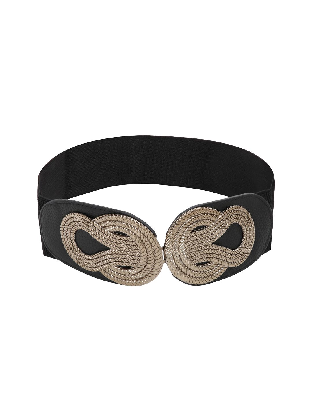 CRUSSET Women Black & Gold-Toned Solid Wide Belt Price in India
