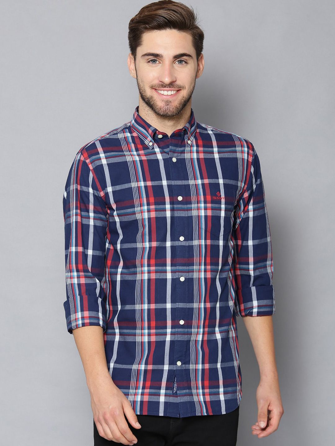 GANT Men Blue Regular Fit Checked Casual Shirt