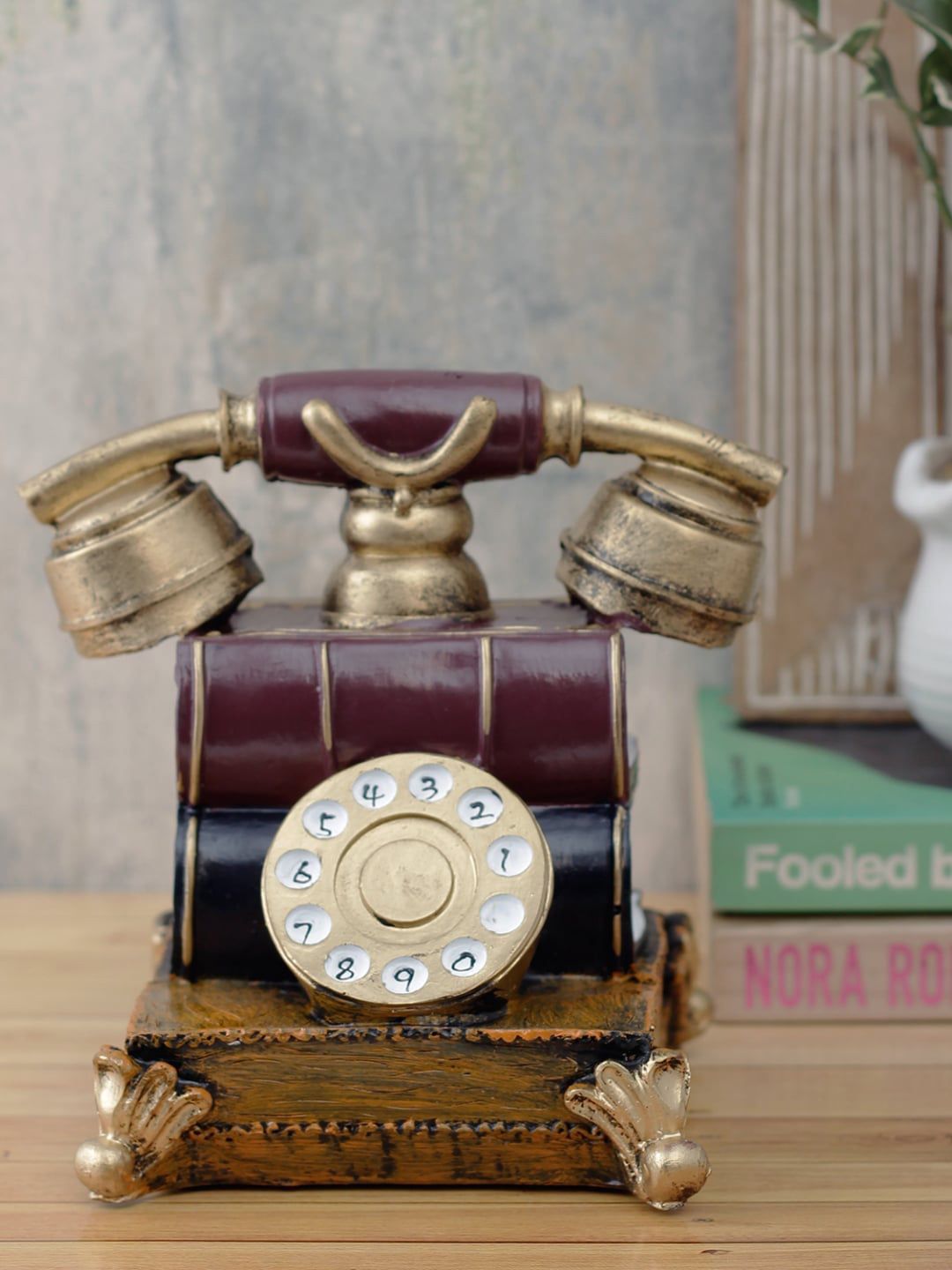 A Vintage Affair- Home Decor Copper-Toned & Gold-Toned Vintage Telephone Decorative Accent Showpiece Price in India