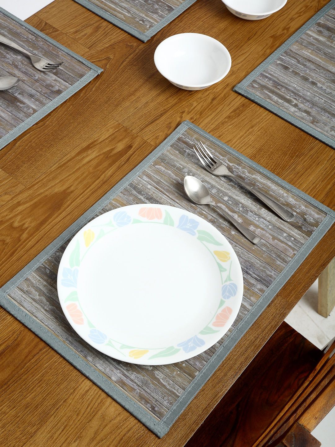 HOSTA HOMES Set Of 6 Grey & Brown Striped Table Placemats Price in India