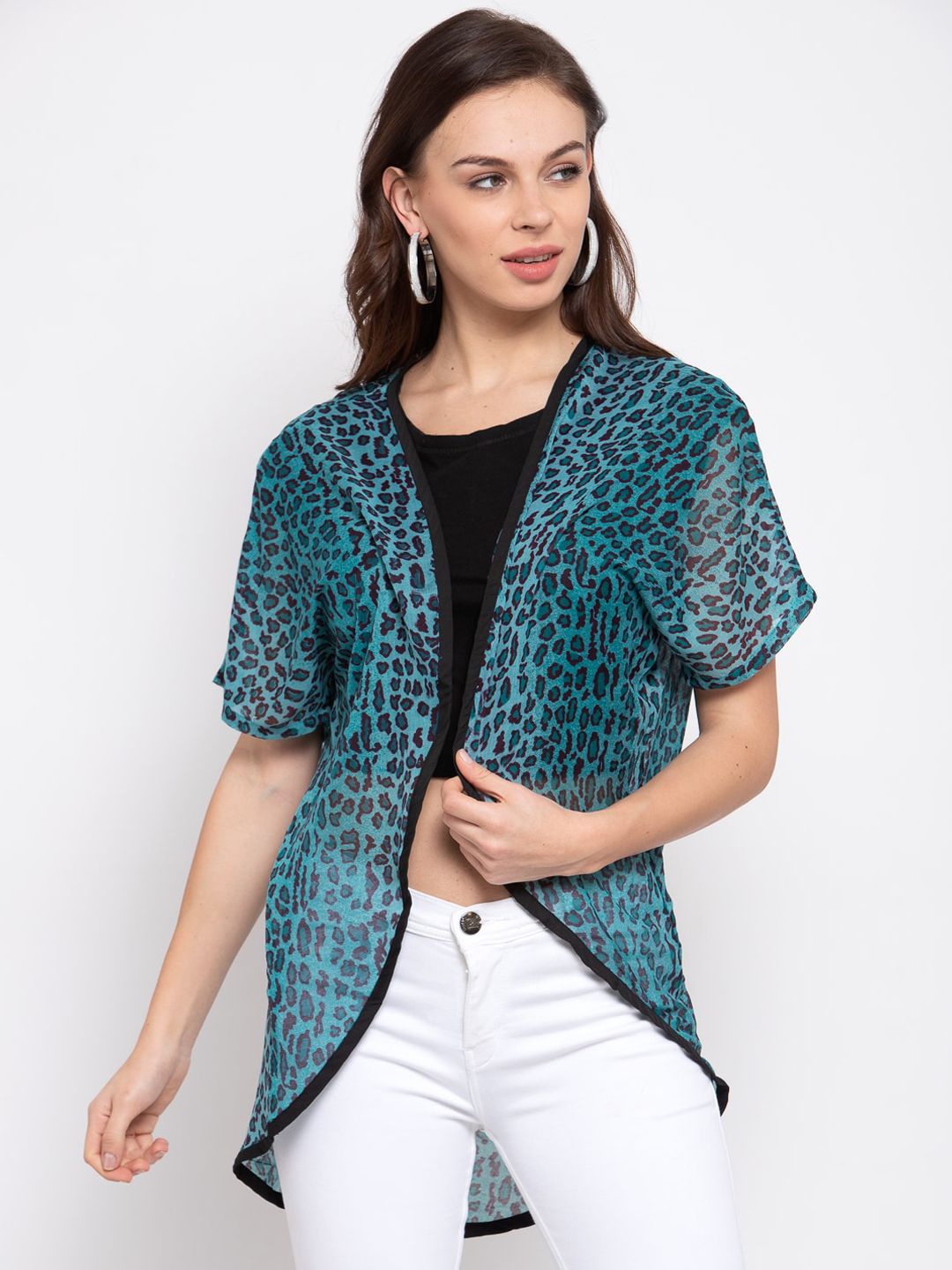 Style Quotient Women Blue & Black Printed Open Front Shrug Price in India