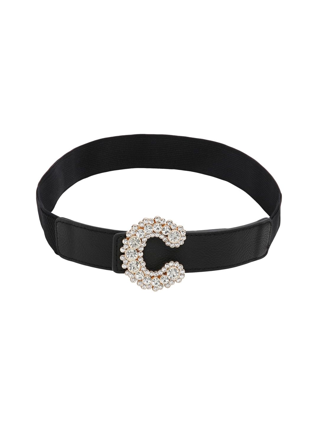 CRUSSET Women Black & Silver-Toned Textured Belt Price in India