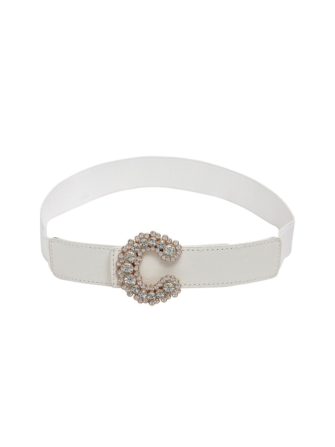 CRUSSET Women White & Silver-Toned Textured Belt Price in India