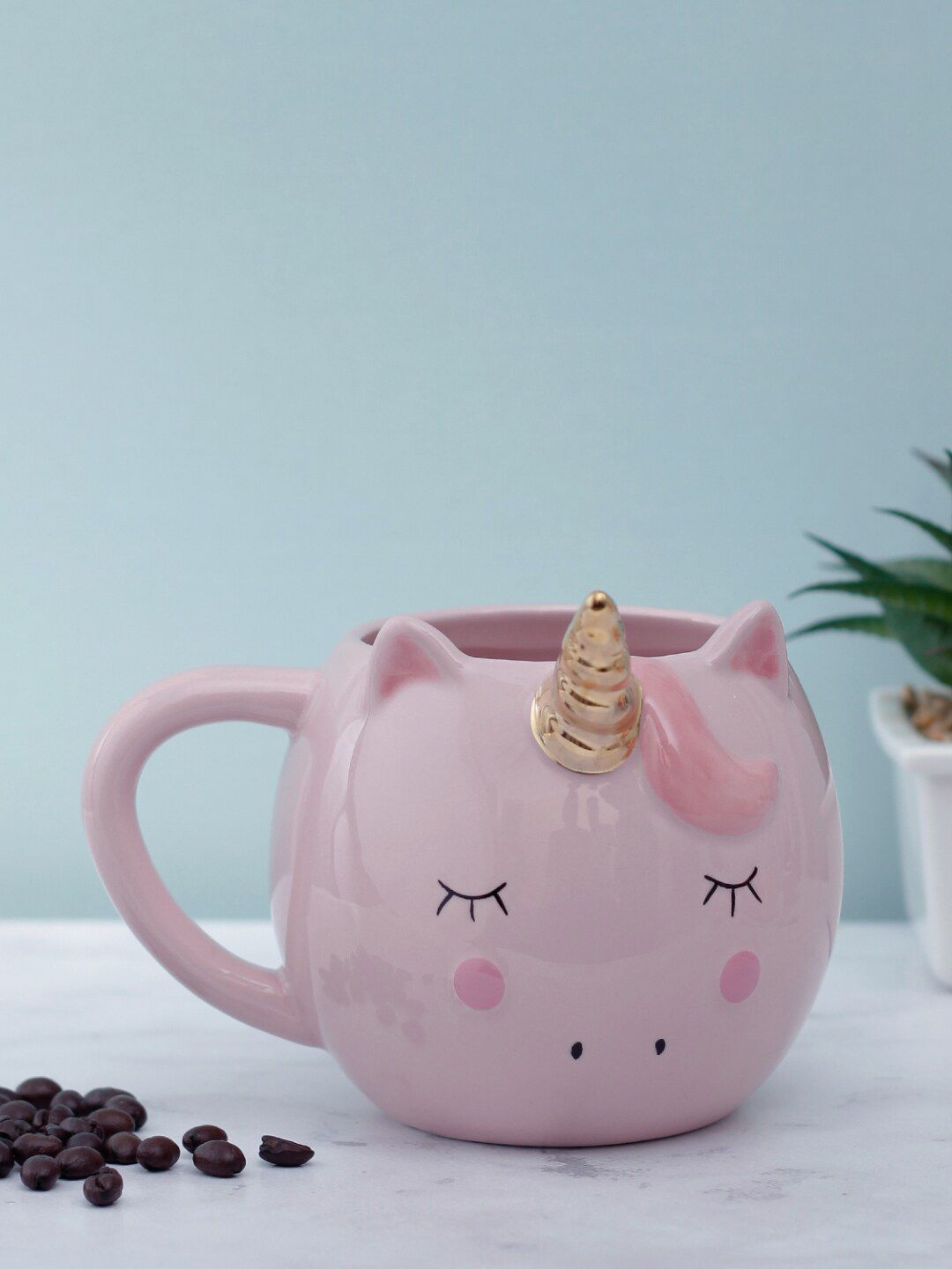 A Vintage Affair- Home Decor Pink & Gold-Toned Horned Unicorn Printed Large Ceramic Mug Price in India