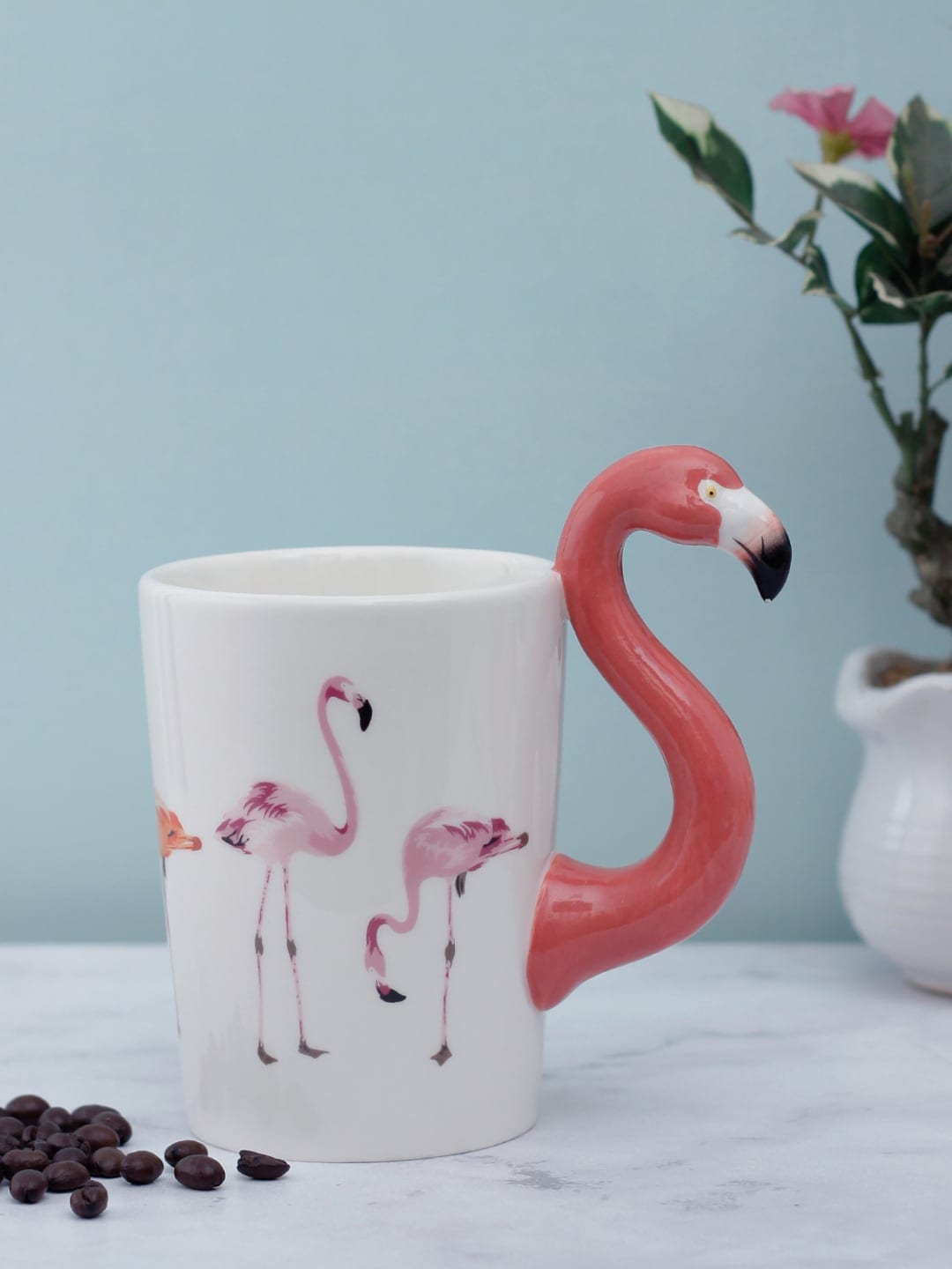 A Vintage Affair- Home Decor White & Red Flamingo Printed Ceramic Mug Price in India
