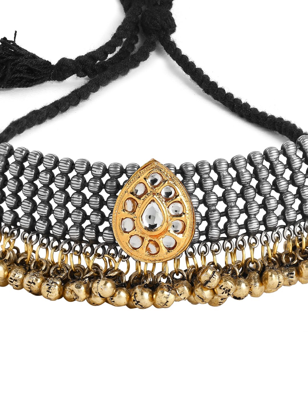 Rubans Women Oxidised Silver Plated Handcrafted Kundan with Gold Ghungru Choker Price in India